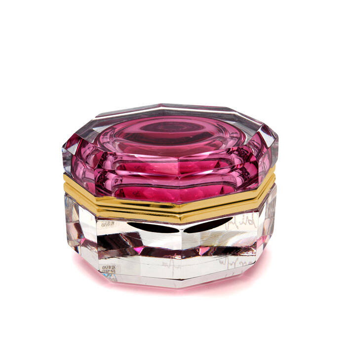 Ruby Murano Glass Octagonal edges shaped Jewelry Box with edges. By Mandruzzato family. Gettable in 3 different sizes. M size in stock.