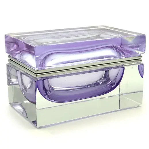 Handcrafted Alexandrite Rectangular Box by Alessandro Mandruzzato, featuring original Murano glass with customizable hinge options, certified authentic.